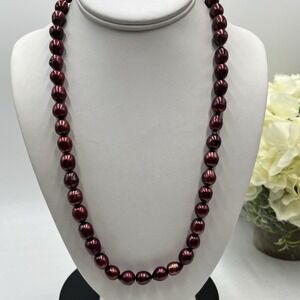 JBB Israel Sterling Silver Toggle Burgundy Wine 10mm Pearl Necklace‎ 70 Grams